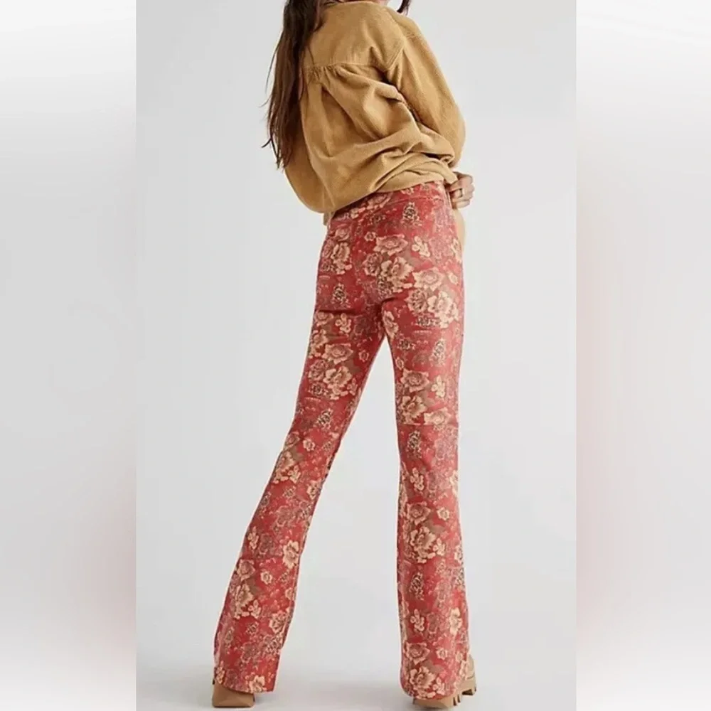 Free People Red Floral Boot Cut Pants